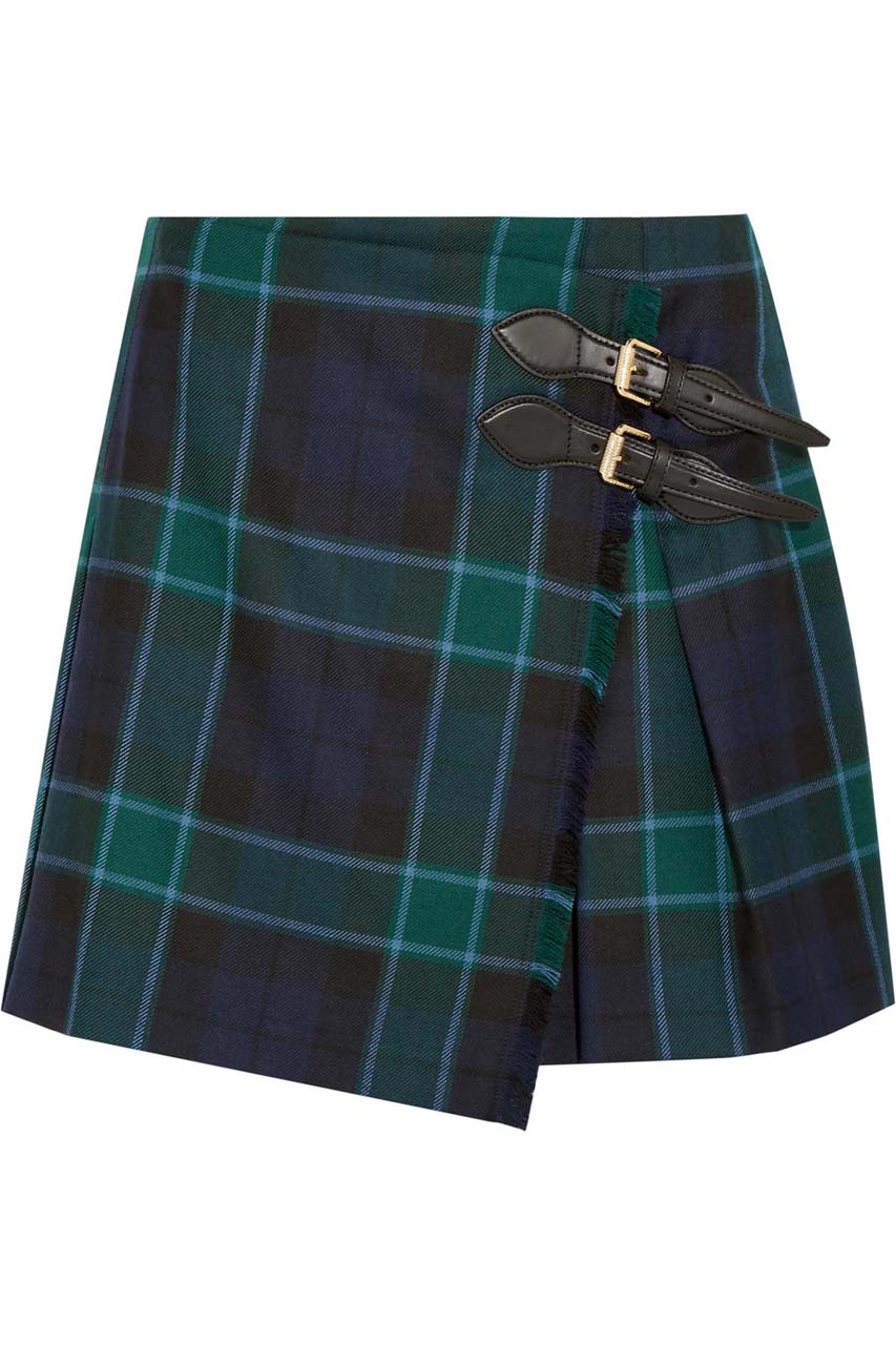 Burberry Pleated Tartan Wool Mini Skirt