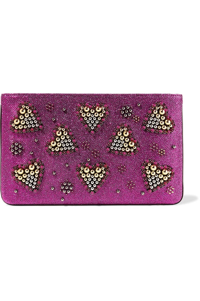 Christian Louboutin Loubiposh embellished metallic raffia clutch