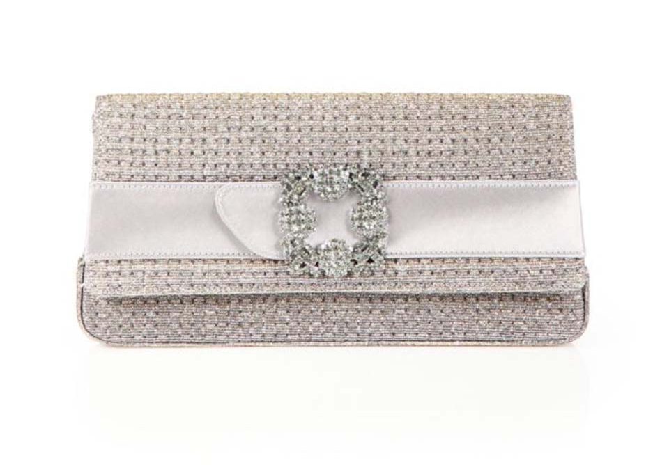 Manolo Blahnik Gothisi Lurex Crystal Buckle Clutch