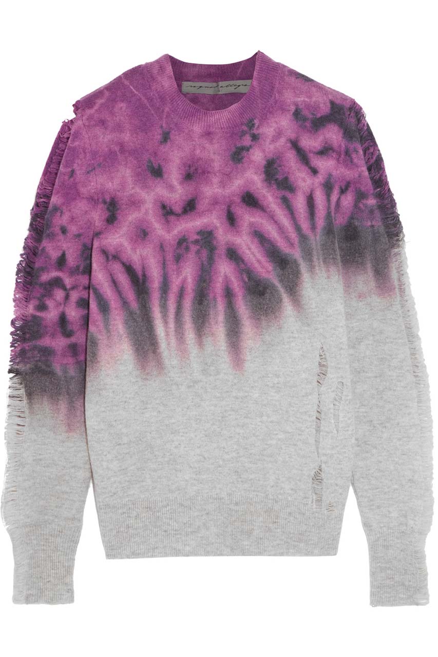Raquel Allegra Distressed Tie-Dyed Merino Wool and Cashmere-Blend Sweater