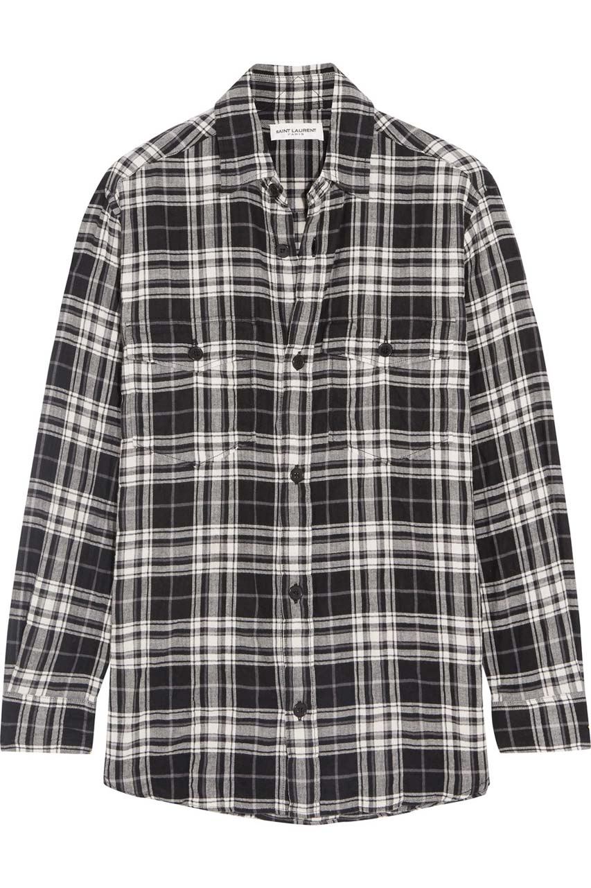 Saint Laurent Plaid Brushed Stretch-Cotton Shirt