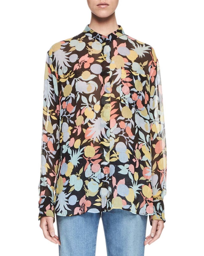 Chloe Fruit-Print Long-Sleeve Silk Blouse