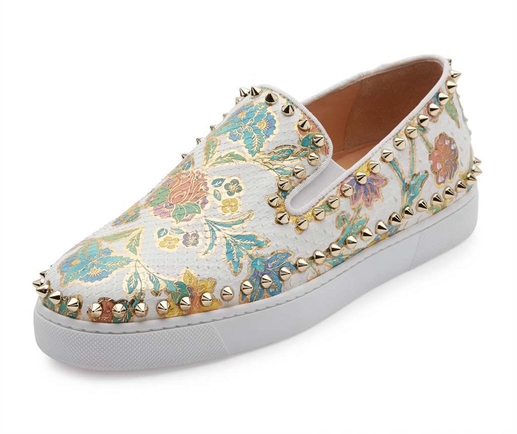 Christian Louboutin Bik Boat Floral-Print Python Sneaker