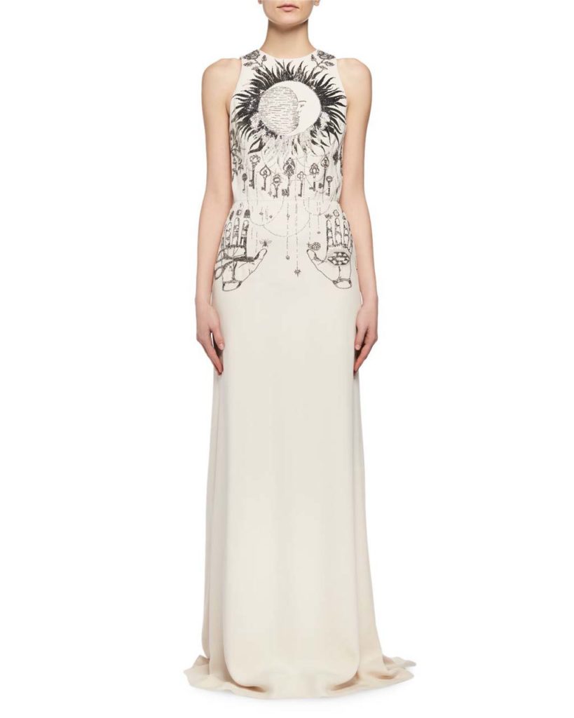 Alexander McQueen Magic Hand Embroidered Crepe Column Gown