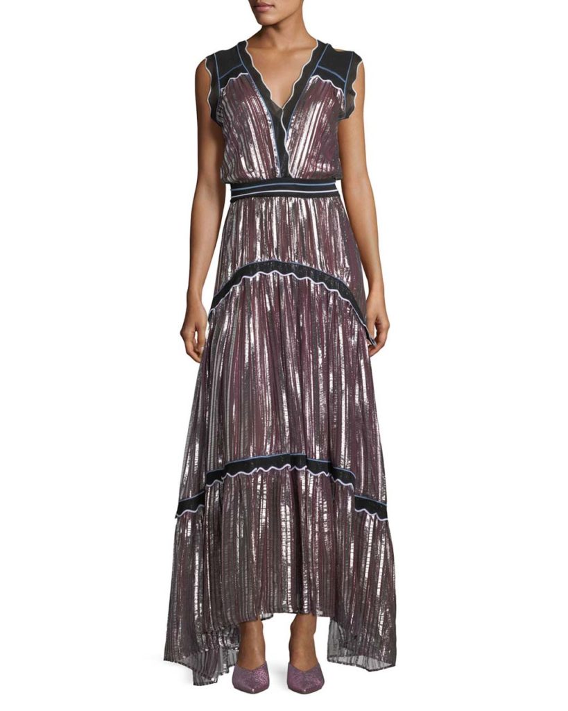 Peter Pilotto Metallic Pleated Chiffon V-Neck Gown_1