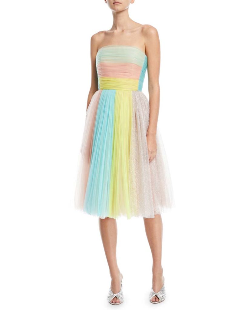 Delpozo Colorblock Strapless Tulle Cocktail Dress