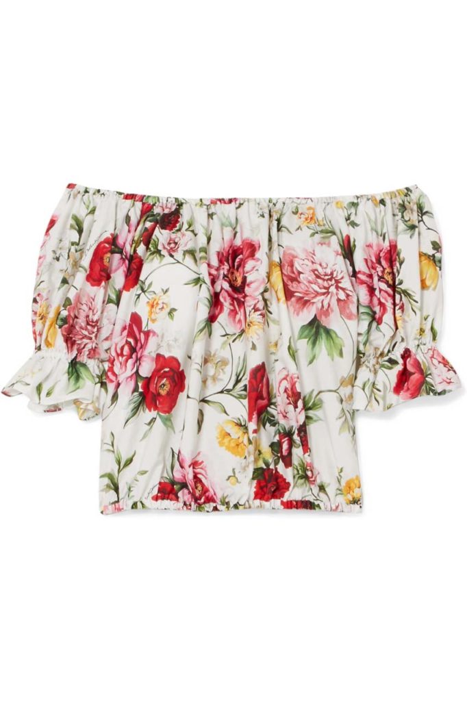 dolce-gabbana-white-Off-the-shoulder-Floral-print-Cotton-Blouse