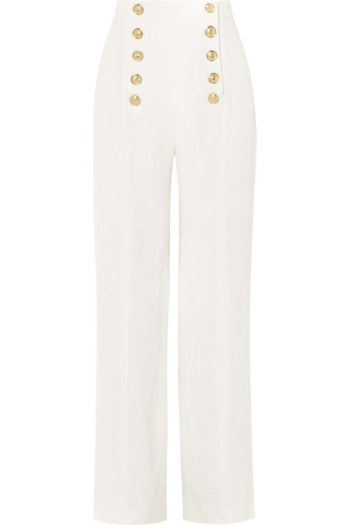 Balmain Button-Detailed Crepe Wide-Leg Pants