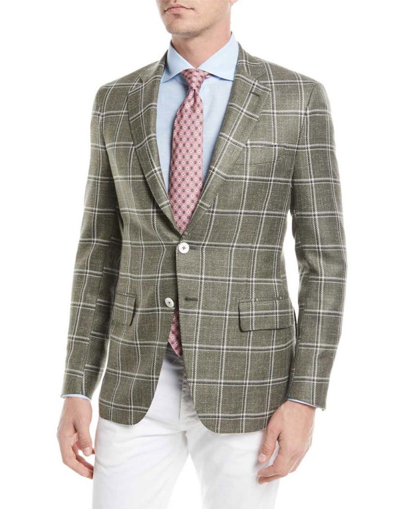 Isaia Windowpane Twill Two-Button Jacket