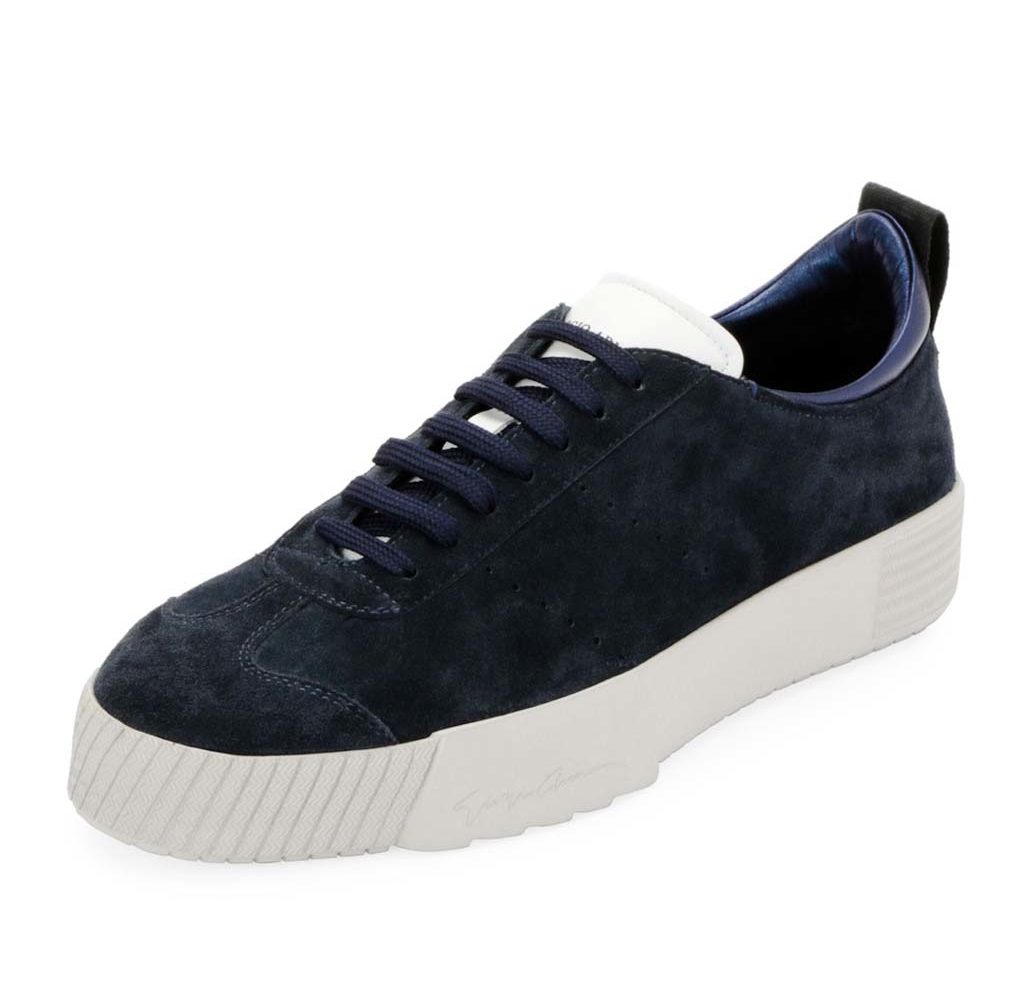 Giorgio Armani Men's Suede Low-Top Sneaker, Navy_1