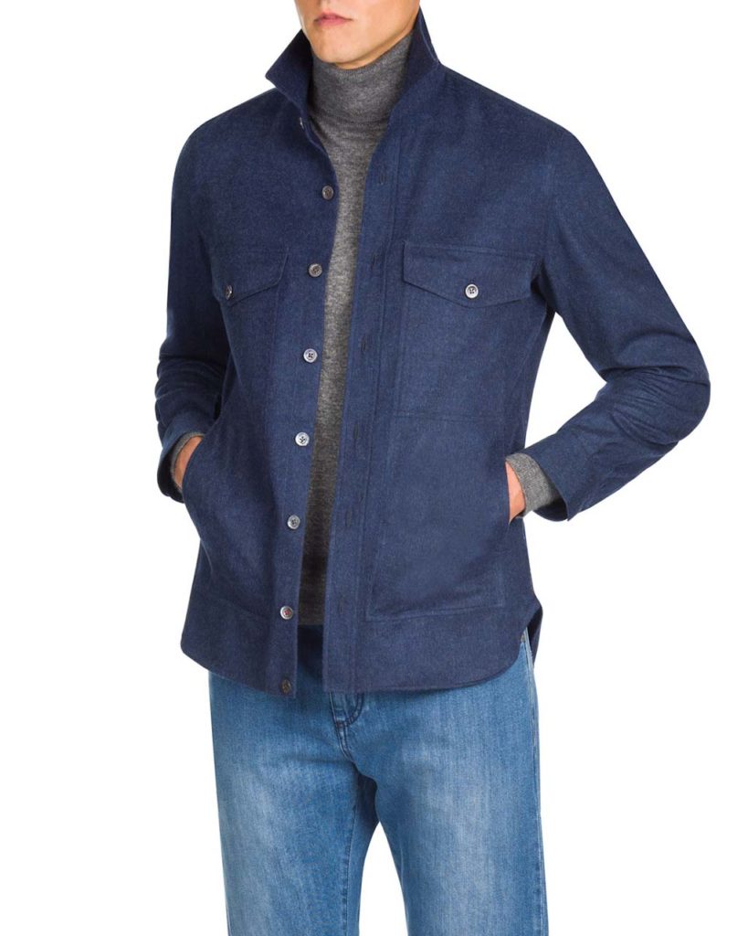 Isaia Men's Wool Button-Down Shirt