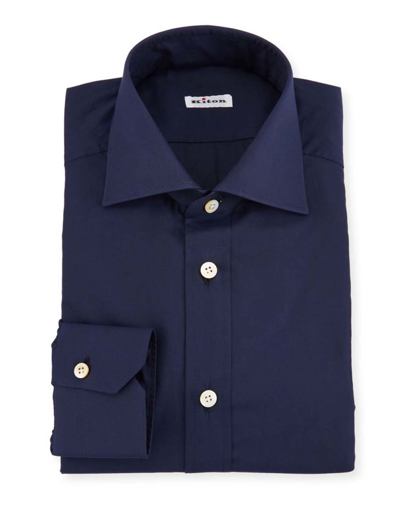 Kiton Solid Broadcloth Dress Shirt, Navy