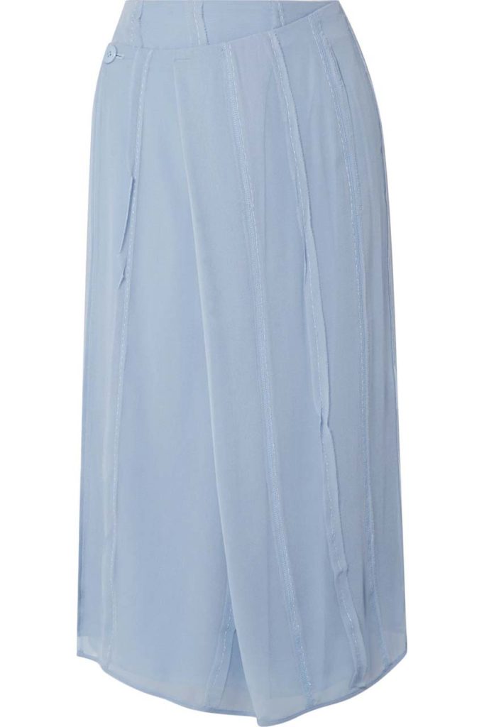 Carven Pleated Silk-Chiffon Wrap Midi Skirt