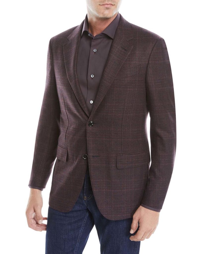 Ermenegildo Zegna Men's Two-Button Tonal Plaid Wool_Cashmere Jacket
