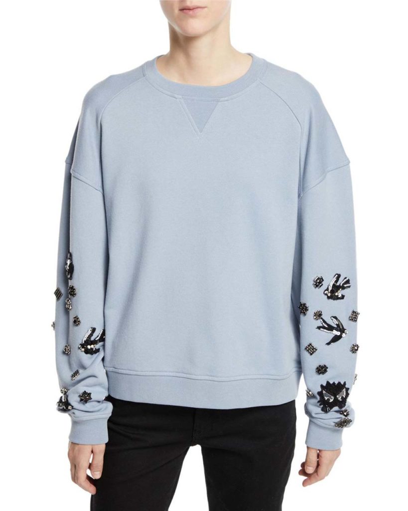 McQ Alexander McQueen Slouchy Beaded Crewneck Pullover Sweatshirt