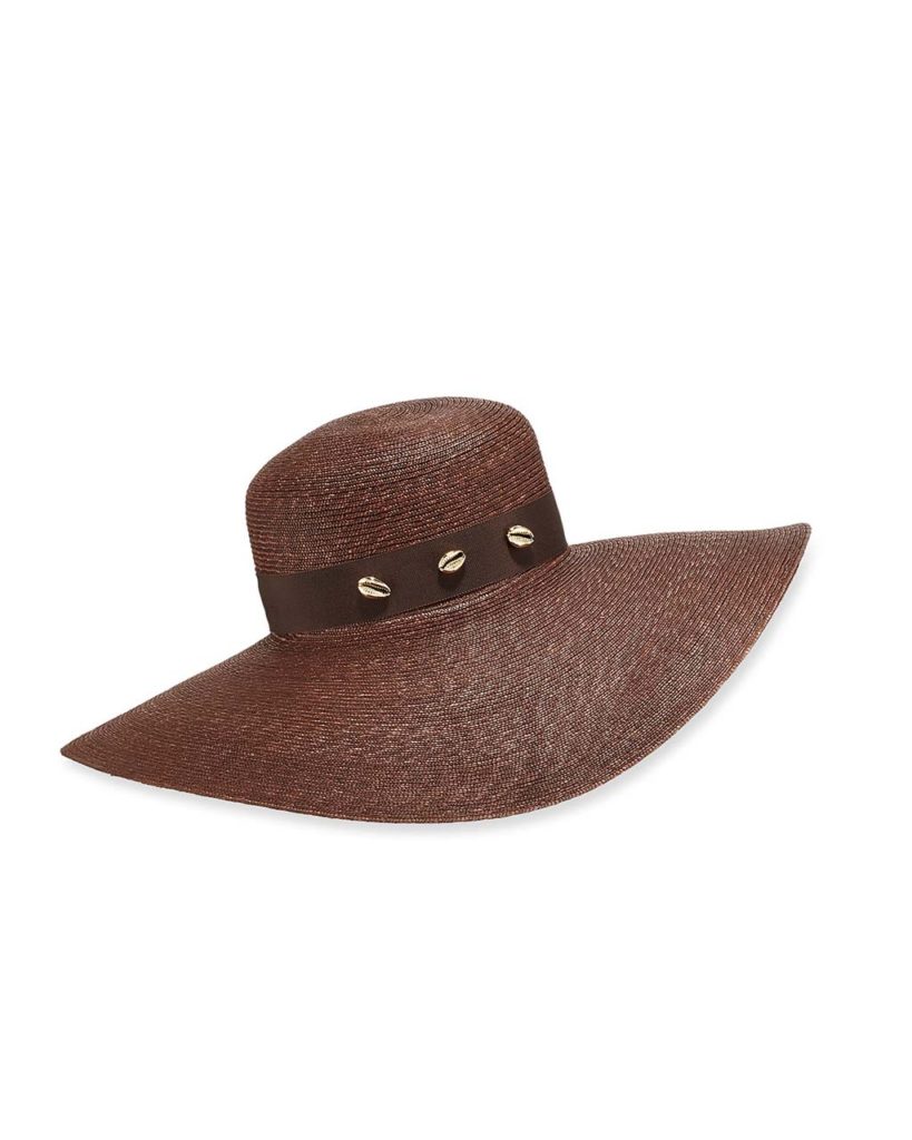 Jane Taylor Large Brimmed Straw Hat w_ Brass Shells