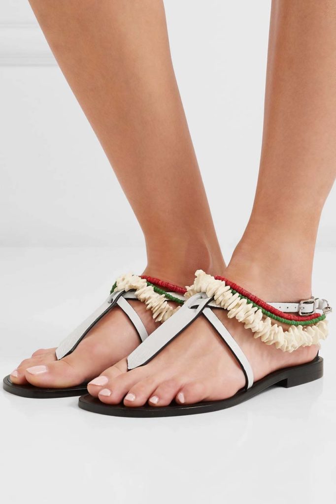 Loewe Paula's Ibiza Shell-Embellished Textured-Leather Sandals_1
